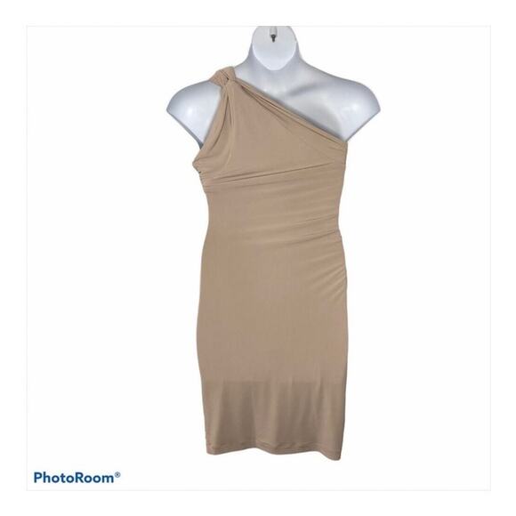 Victoria’s Secret One Shoulder Tan Nude Bodycon Dress Size Small Draped Fit - Picture 14 of 15